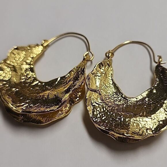 Gold Tone African Fulani Earrings,Chunky Hoop Earrings, African Earrings - Picture 2 of 4